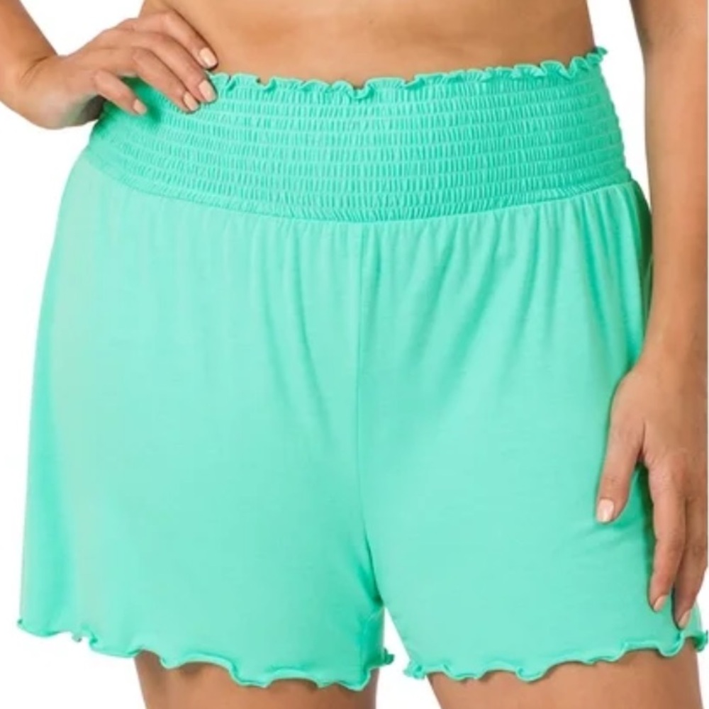 Zenana Smocked Waist Lightweight Casual Athletic Lounge Comfy Shorts in Mint